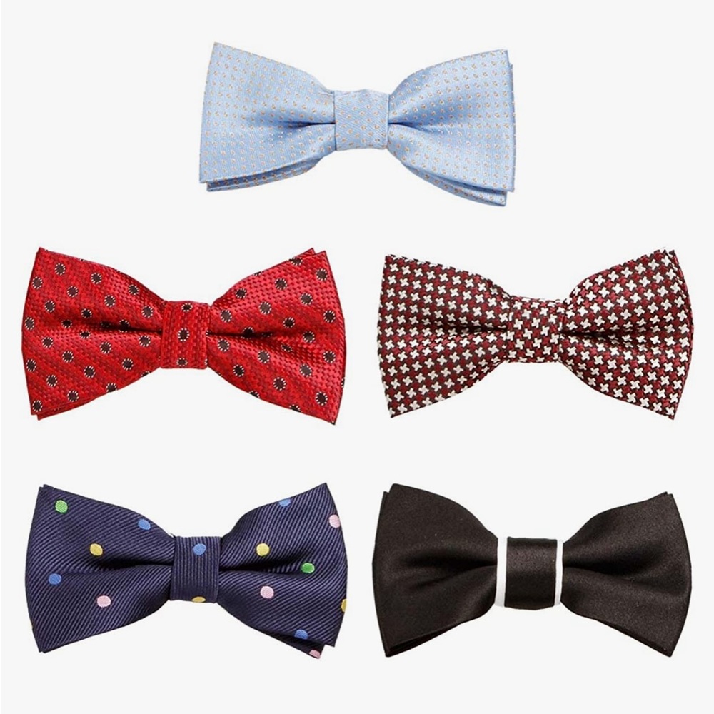 Boys 5-Pack Pre-Tied Bow Tie Bundle - Assorted Colours - Adjustable Elastic Neck